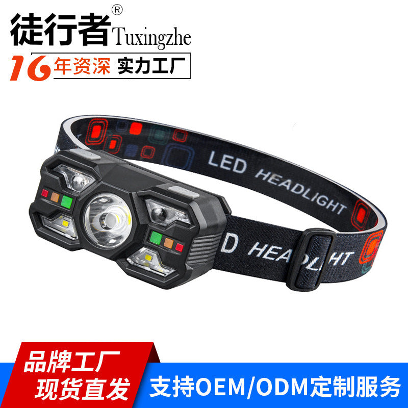 New Wave Induction Headlight Strong Light Long Shot Night Fishing Outdoor Charging Multifunctional Portable Head-Mounted Flashlight