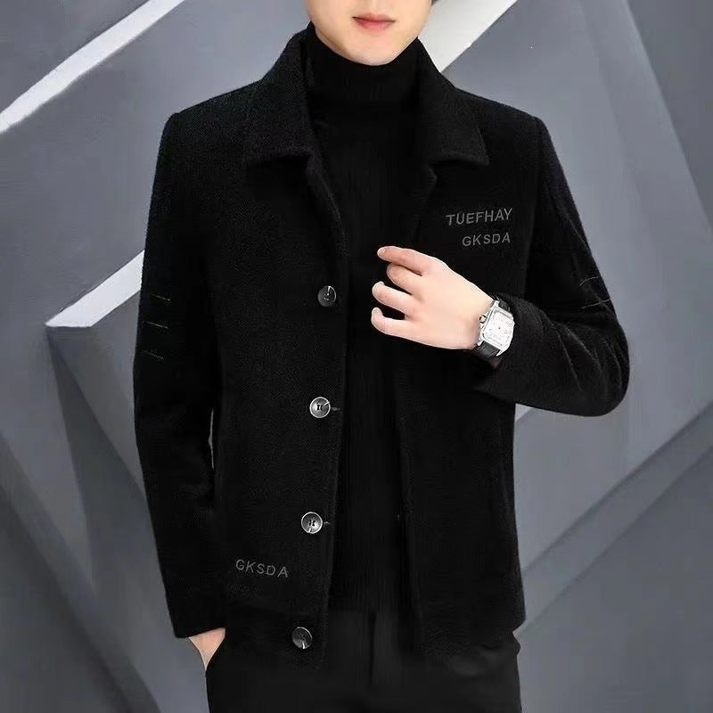 Autumn and Winter Men's Color Matching Fashion Coat Stand Collar Stitching Casual Thickened Warm Large Size Top Fashion