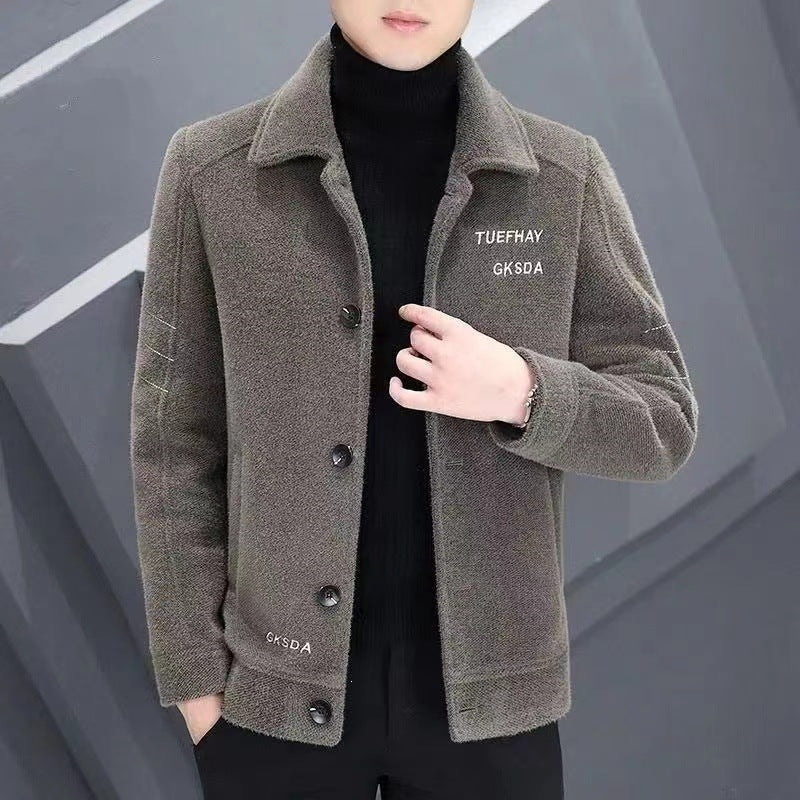 Autumn and Winter Men's Color Matching Fashion Coat Stand Collar Stitching Casual Thickened Warm Large Size Top Fashion