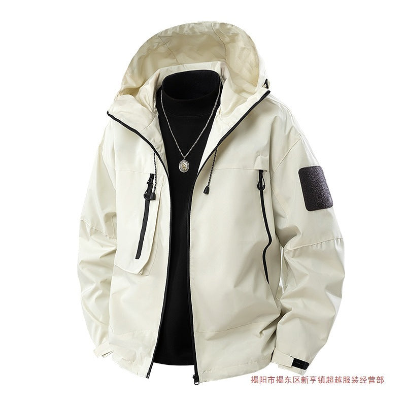 Clearance Jacket Men's 2025 Spring New Men's Korean-Style Slim-Fit Hooded Shoulder Stickers Outdoor Jacket Fashion