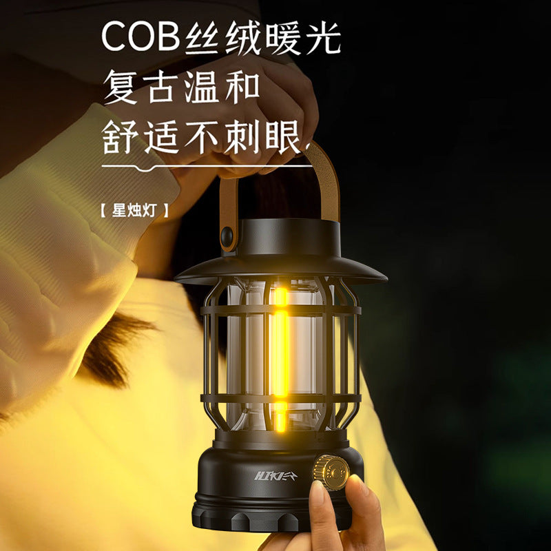 Cross-Border New Camping Light Outdoor Multi-Functional Camping Tent Light Charging Retro Portable Lantern Waterproof Highlight