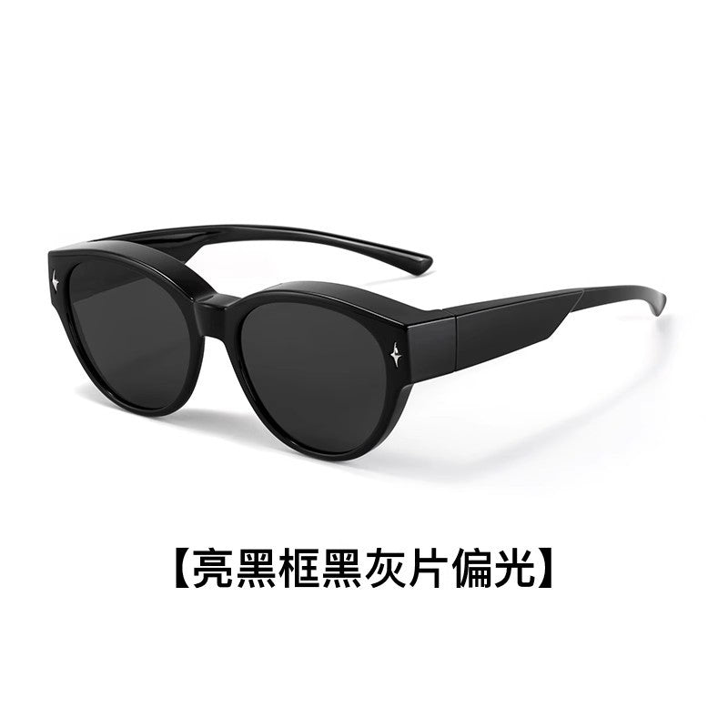 Cat Eye Sunglasses Can Cover Myopia Glasses Women's Square round Face Driving Clip Cover Polarized Sunglasses UV-Proof