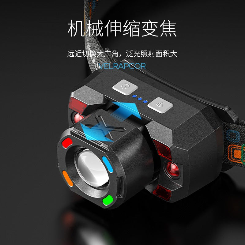 Smiling Shark New Outdoor Lighting Headlamp Telescopic Zoom Headlamp Poly Floodlight USB Rechargeable Lighting Wave