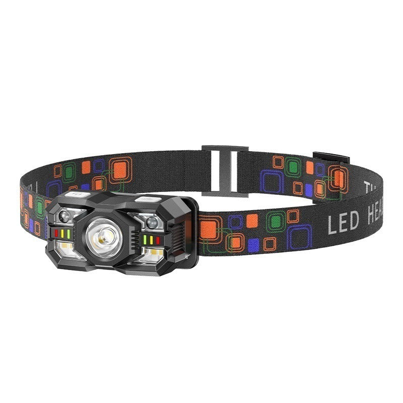 Cross-Border Outdoor Poly Floodlight ABS Headlamp Induction Night Fishing Headlamp Red and White Dual Light Mini Headlamp Portable