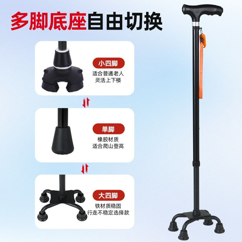 Lerunfu Aluminum Alloy Four-Leg Crutch Telescopic Walking Stick with Light Climbing Stick for the Elderly Anti-Fall Walking Stick