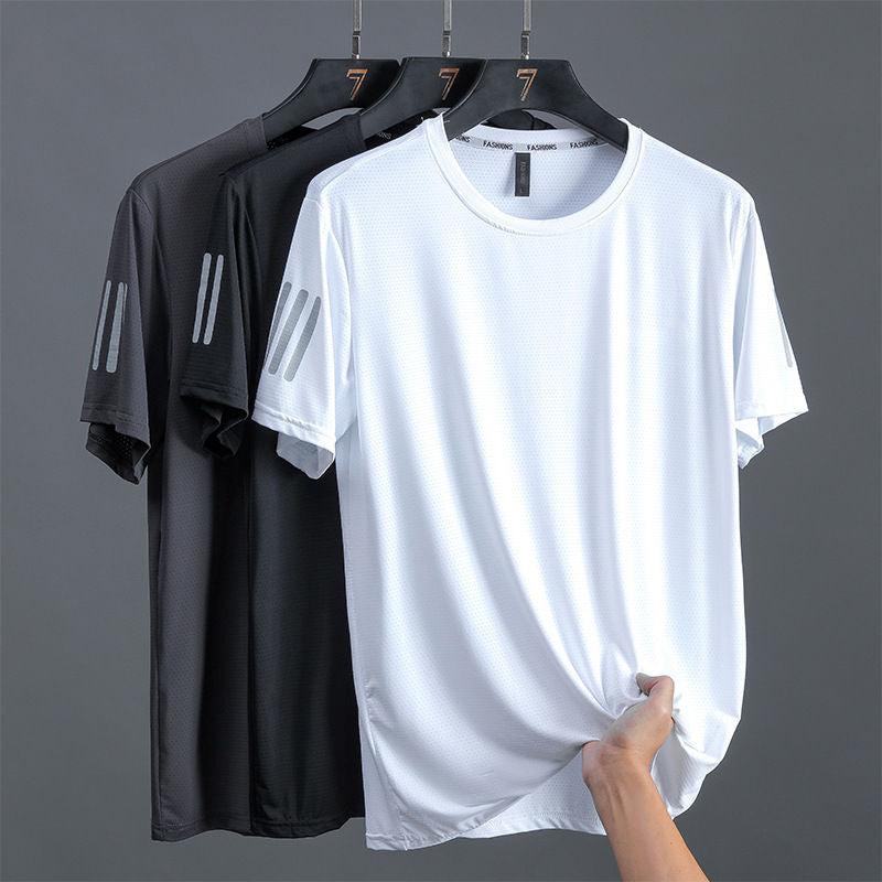 Quick-Drying Clothes Breathable Short Sleeve Thin Half Sleeve Top Men's Sports Summer Ice Silk T-shirt Men's Fashion Manufacturer Source round Neck