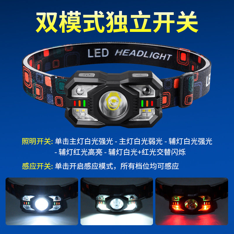 Cross-Border Induction Headlamp Strong Light Long Endurance Multifunctional Portable Headlamp Outdoor Waterproof Fishing Mini Headlamp