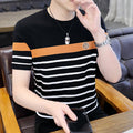 Summer Men's Ice Silk Short-Sleeved T-shirt Men's T-shirt 2024 New Men's Quick-Drying T-shirt Striped Clothes T-shirt