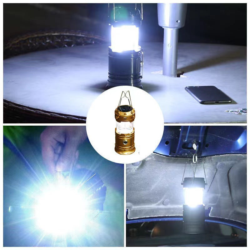 Outdoor Button Retractable Lantern Solar Retro Camping Light Rechargeable LED Multifunctional Camping Tent Light