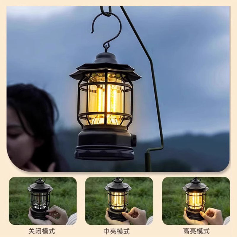 Tiktok Hot Camping Lamp Atmosphere Lamp Flame Camping Lamp Tent Retro Lantern Outdoor Charging Portable Lamp Gift