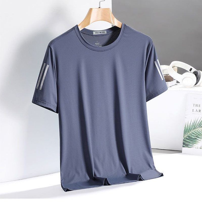 Quick-Drying Clothes Breathable Short Sleeve Thin Half Sleeve Top Men's Sports Summer Ice Silk T-shirt Men's Fashion Manufacturer Source round Neck