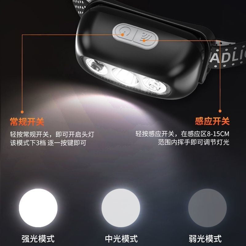Super Bright Induction Headlamp Head-Mounted Strong Light Headlamp Rechargeable Night Fishing Special Ultra-Light Portable Waterproof Headlamp