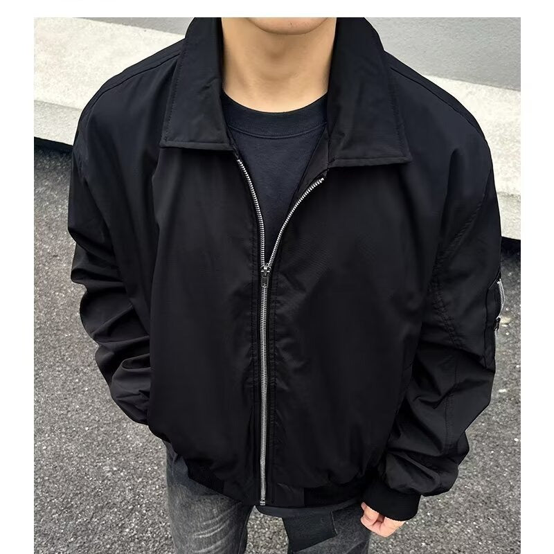 American Jacket Men's Spring and Autumn Lapel Baseball Uniform Navy Blue Pilot Jacket Men's Jacket