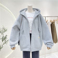 Fleece-Lined Cardigan Hoodie Hooded Coat for Women Autumn and Winter Korean Style Lazy Style Loose Zipper Casual Thickened Warm Top