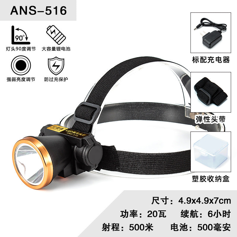 High-Power Lithium Battery Led Strong Light Rechargeable Headlight Outdoor Waterproof Lithium Battery Headlight Headlamp Flashlight