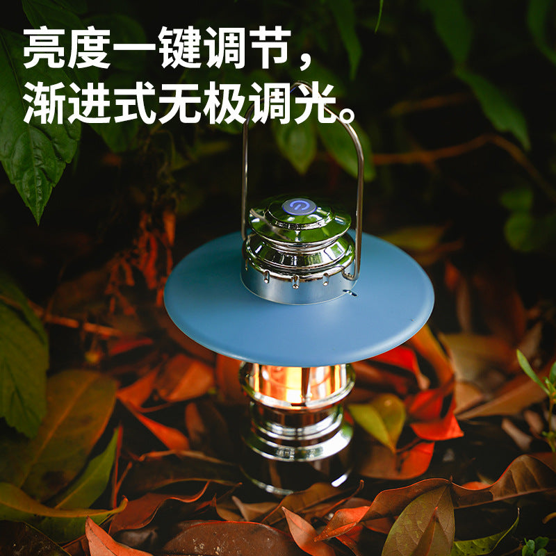 Cross-Border New Outdoor Camping Lamp Holder Farm Lamp Holder Lantern Portable Retro Lantern USB Rechargeable Camping Lamp