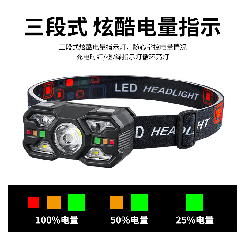 New Wave Induction Headlight Strong Light Long Shot Night Fishing Outdoor Charging Multifunctional Portable Head-Mounted Flashlight