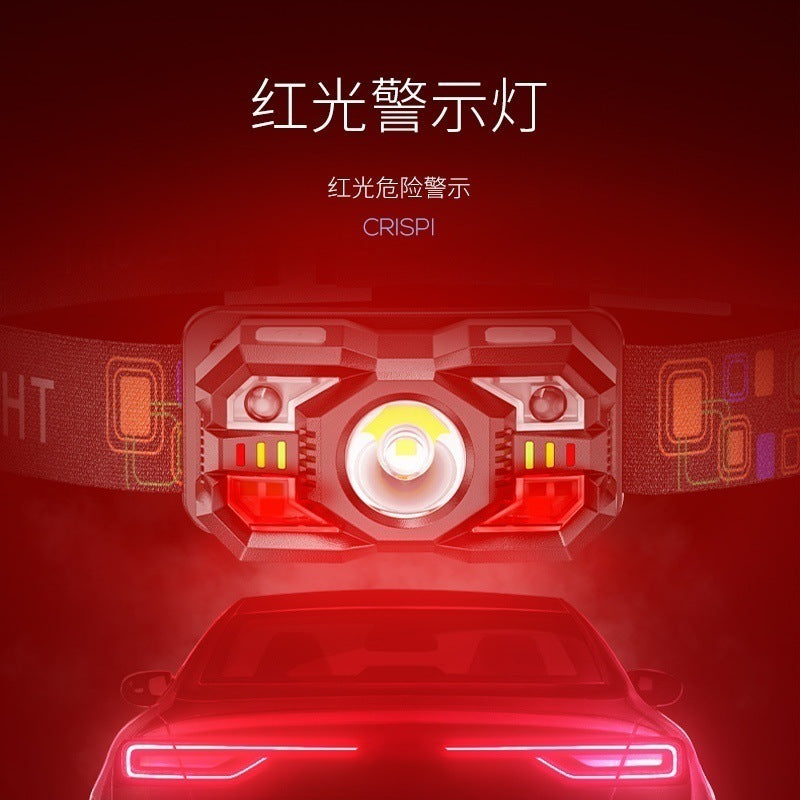 Cross-Border Outdoor Poly Floodlight ABS Headlamp Induction Night Fishing Headlamp Red and White Dual Light Mini Headlamp Portable