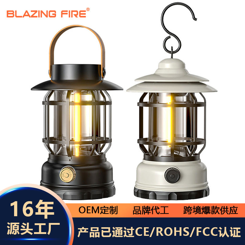 Tiktok Hot Camping Lamp Atmosphere Lamp Flame Camping Lamp Tent Retro Lantern Outdoor Charging Portable Lamp Gift