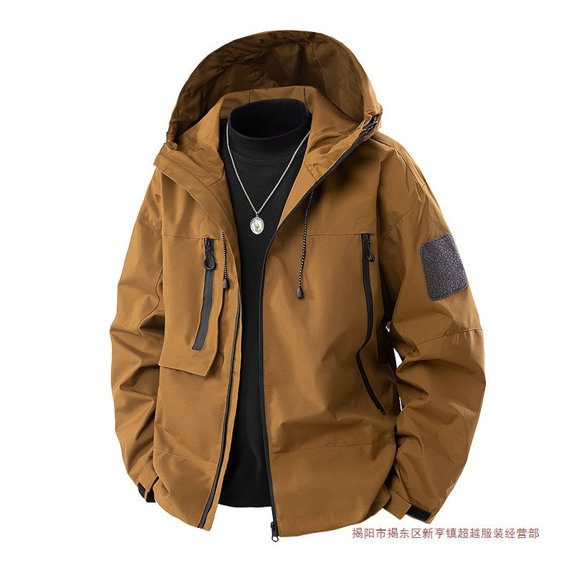 Clearance Jacket Men's 2025 Spring New Men's Korean-Style Slim-Fit Hooded Shoulder Stickers Outdoor Jacket Fashion
