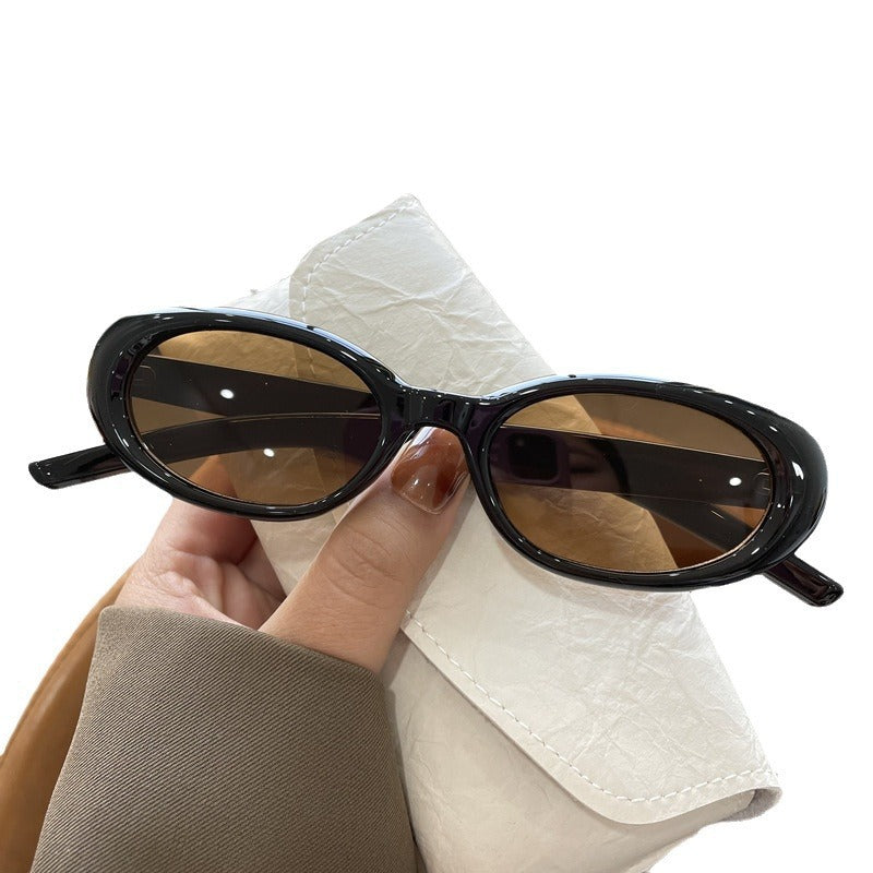 Retro Oval Sunglasses Women's High-Grade INS 2023 New White Sunglasses Summer UV-Proof Strong Light-