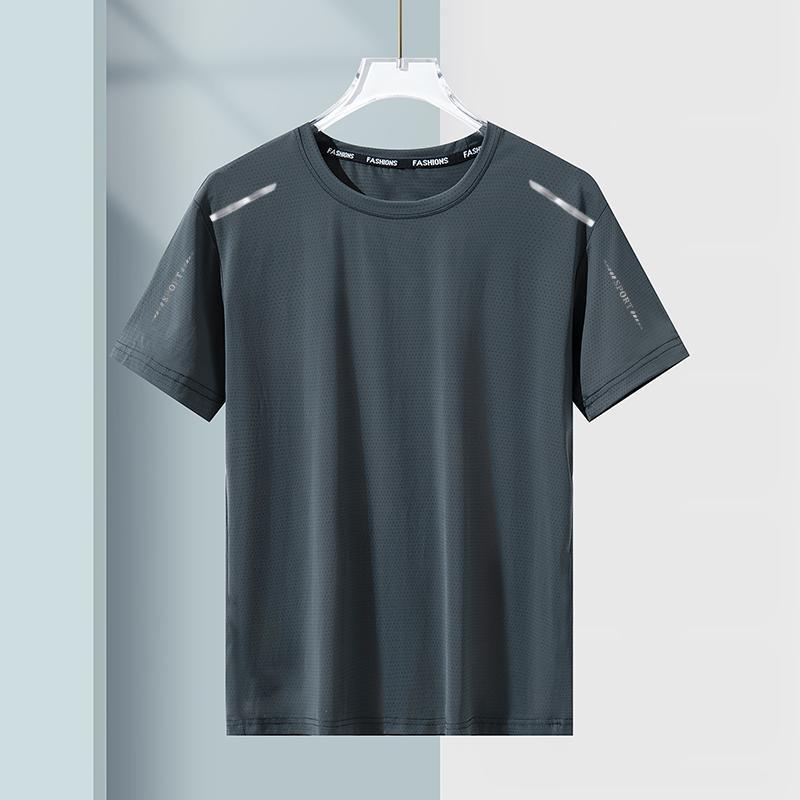 Summer Quick-Drying T-shirt Men's Half Sleeve Loose Cool Breathable Fitness Running Large Size Stretch Quick-Drying Clothes Sports Short Sleeve