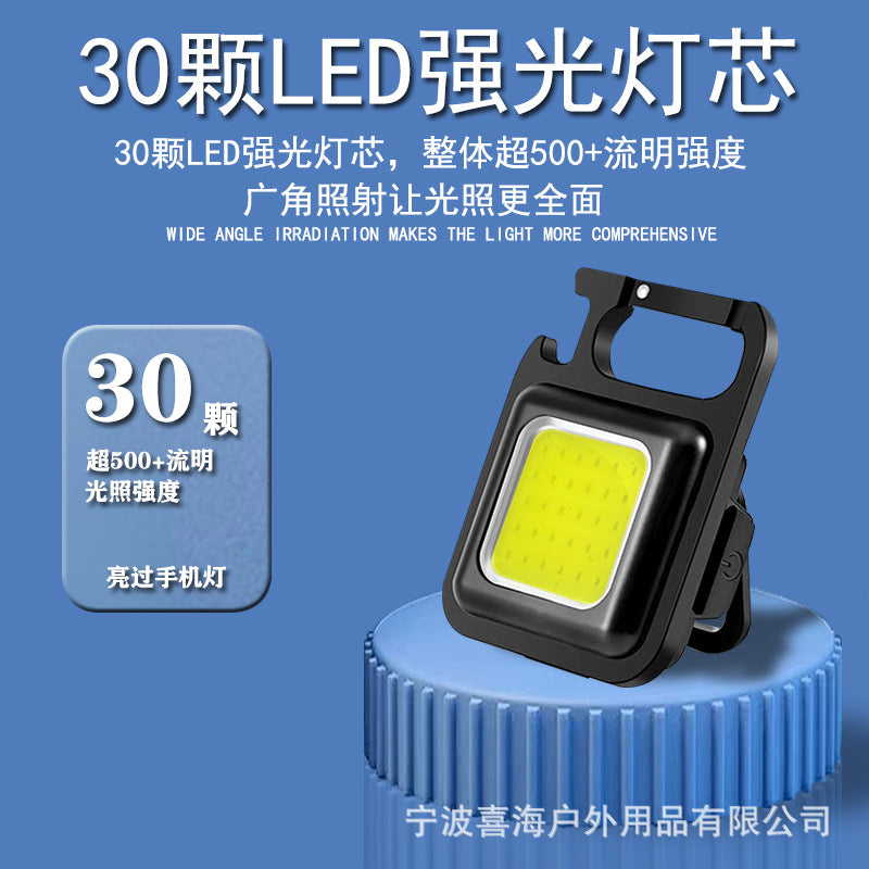 Cross-Border Mini Keychain Light Multi-Functional Strong Light Small Flashlight Strong Magnetic Work Light Bottle Opener Camping Light Self-Driving Travel