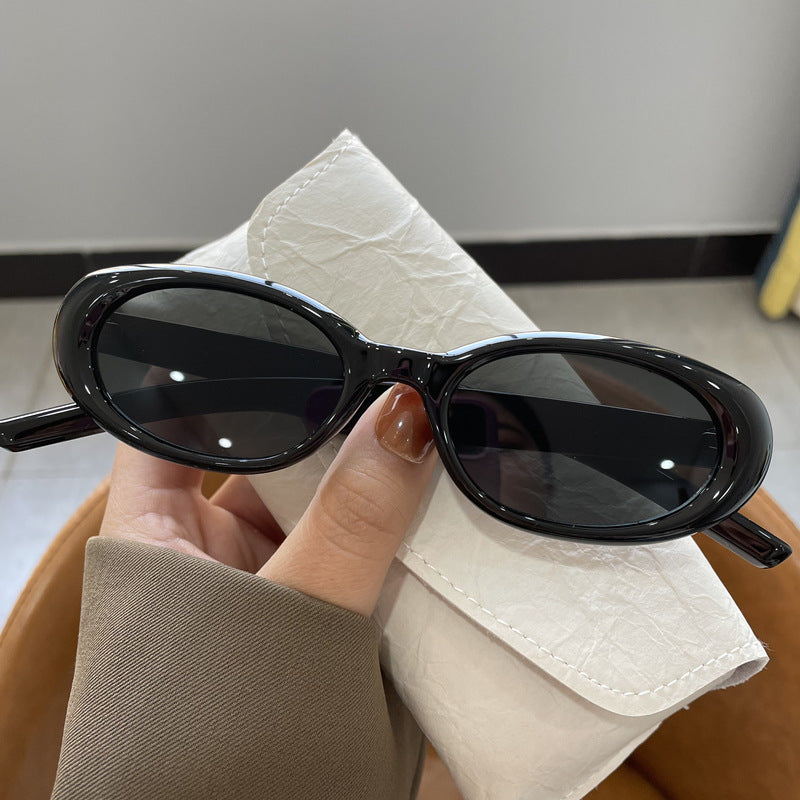 Retro Oval Sunglasses Women's High-Grade INS 2023 New White Sunglasses Summer UV-Proof Strong Light-