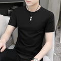 Ice Silk Short-Sleeved T-shirt Men's Summer round Neck Quick-Drying Slim-Fit Solid Color T-shirt Top Clothes Men's Fashion All-Matching Handsome