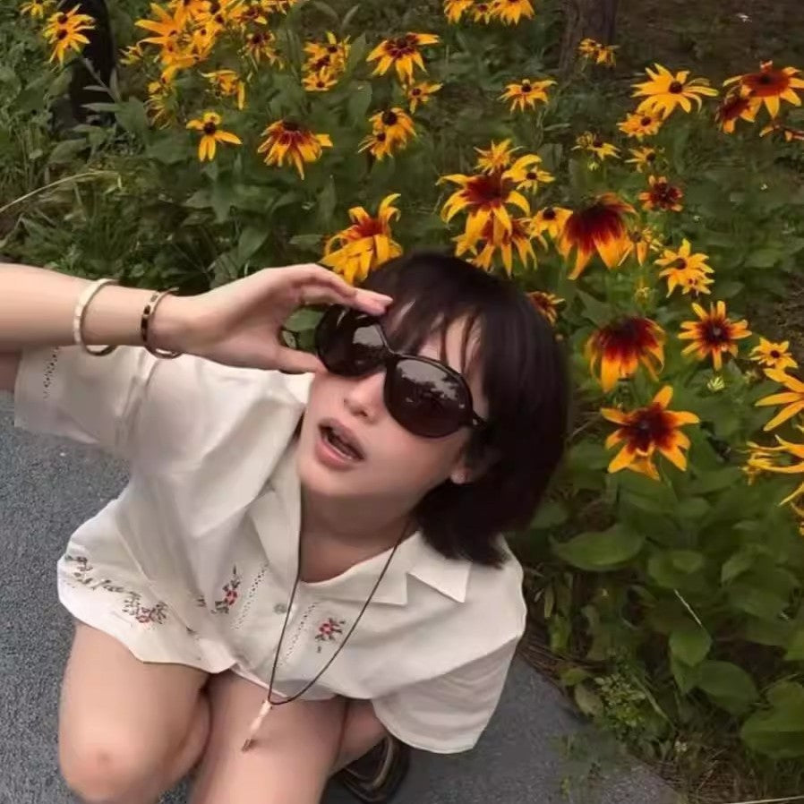 Sunglasses Women's Fashionable Oversized Frame Face-Covering Frog Glasses Brown Ancient Early Sunglasses Mid-Ancient UV-Proof Sun-Proof Street Shot
