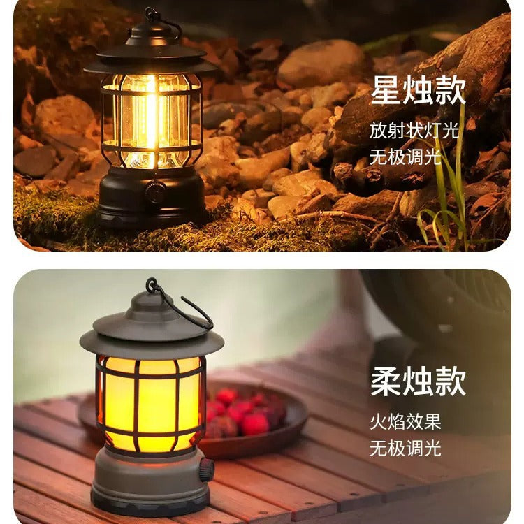 Tiktok Hot Camping Lamp Atmosphere Lamp Flame Camping Lamp Tent Retro Lantern Outdoor Charging Portable Lamp Gift