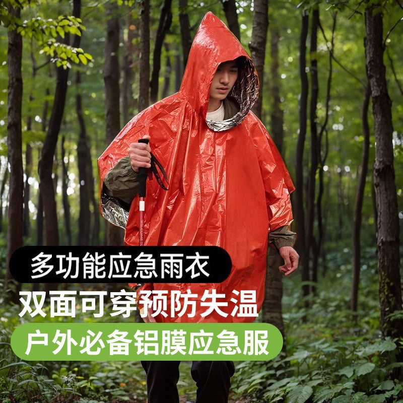 Boxihe Outdoor Emergency Blanket Raincoat Camping Emergency Cold-Proof Thermal Insulation Outdoor Survival Windproof Life-Saving Poncho Equipment