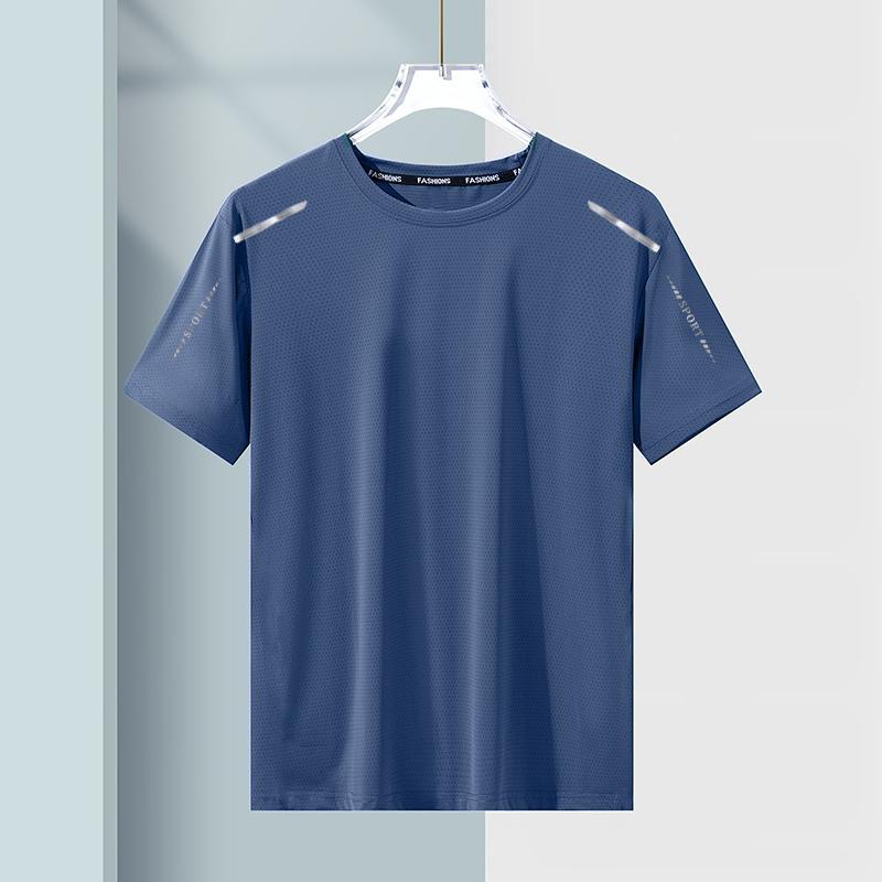 Summer Quick-Drying T-shirt Men's Half Sleeve Loose Cool Breathable Fitness Running Large Size Stretch Quick-Drying Clothes Sports Short Sleeve