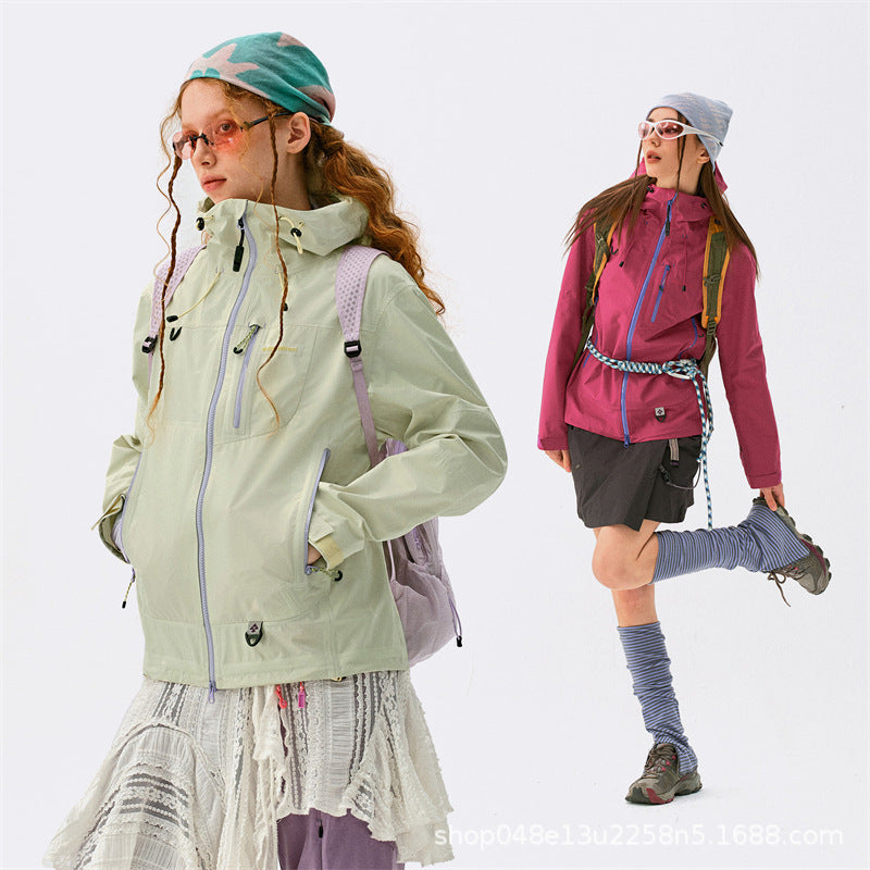Empty Mountain Rain Outdoor Jacket Women's Spring and Autumn Hard Shell Windproof Waterproof Functional Jacket Outdoor Hooded Mountaineering Clothing Tide